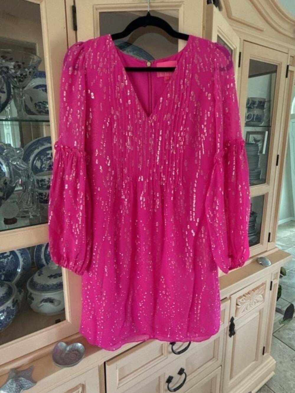 Lilly Pulitzer Cleme Metallic Long Sleeve Silk Chiffon Shift Dress